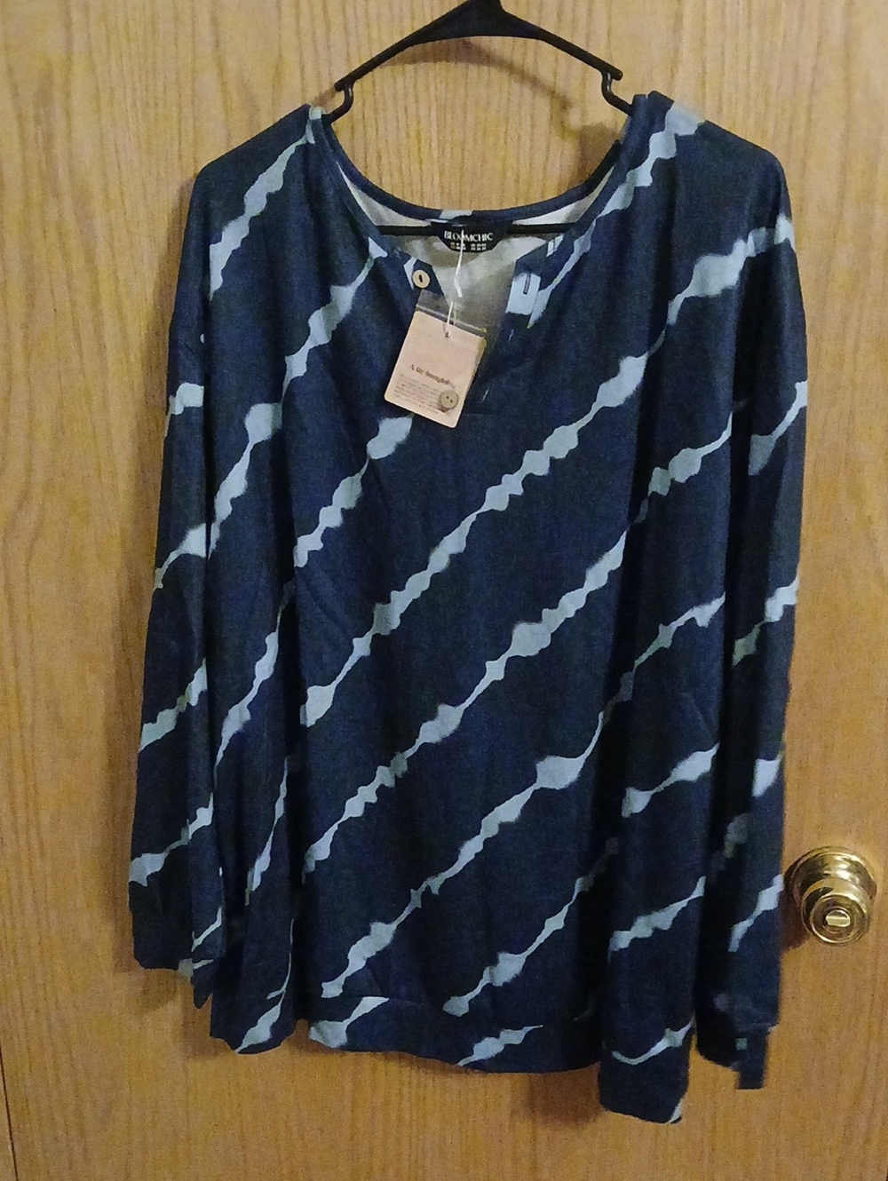 Bloom Chick Striped Long Sleeve Henley Blouse